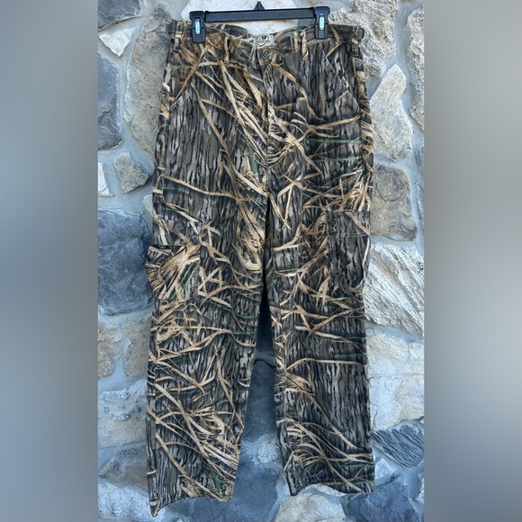 Mossy Oak Mens Cotton Fleece Camo Hunting Pants Cargo Pockets Outdoor Warm Sz L - Picture 1 of 6